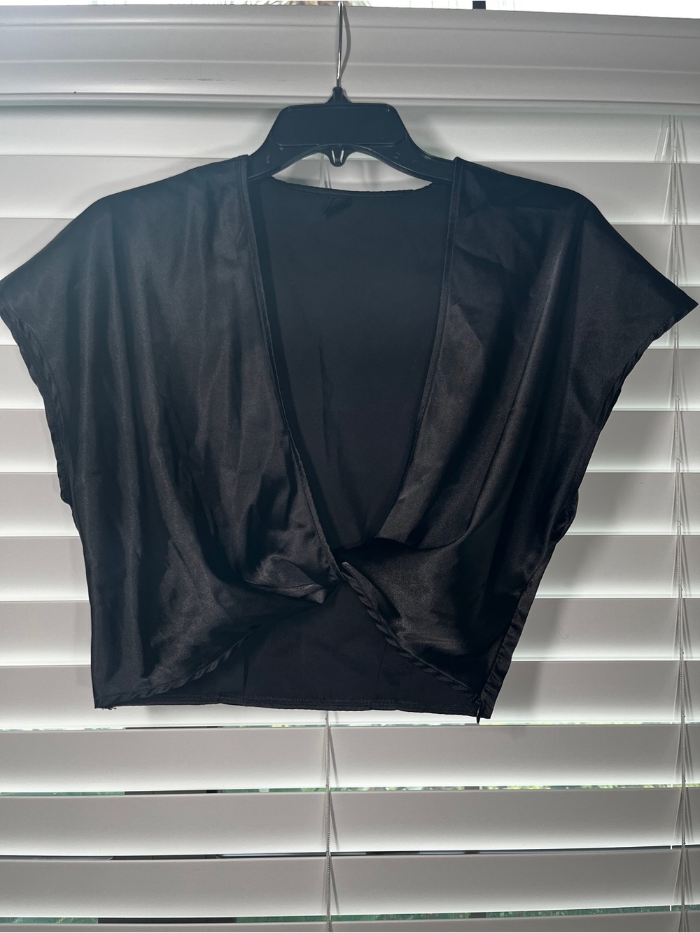 Black Satin Twist-Front Crop Top